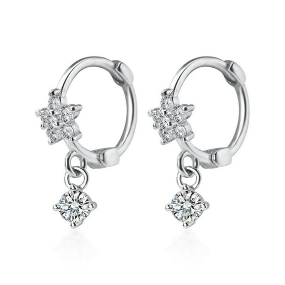 CZ Flower Dangle Drop Small Hoop Earrings Sterling Silver Cartilage Huggie Hoops for Women