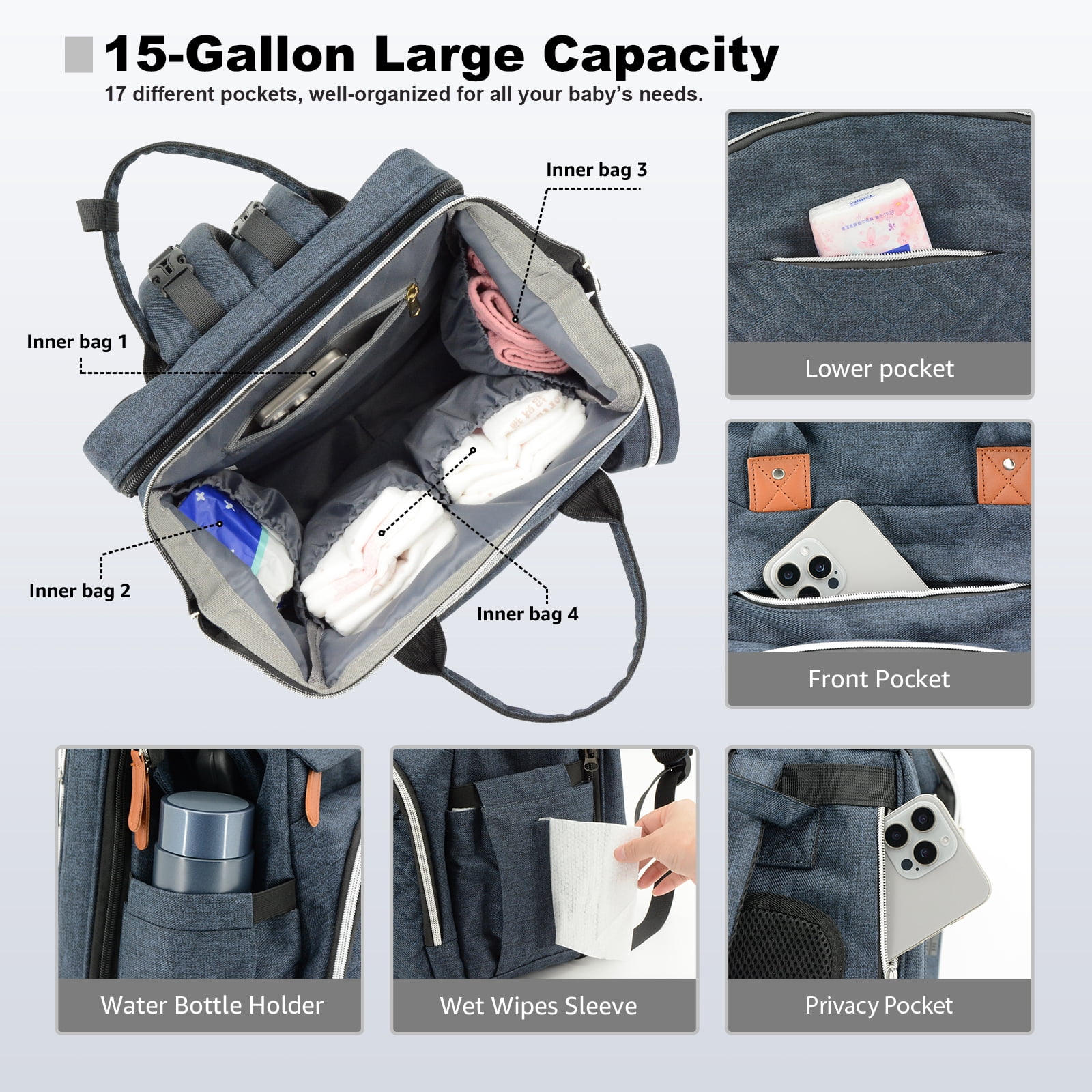 DERSTUEWE Diaper Bag Backpack with Changing Station, Multifunctional Waterproof Portable Baby Bag for Travel– Large Capacity, Blue