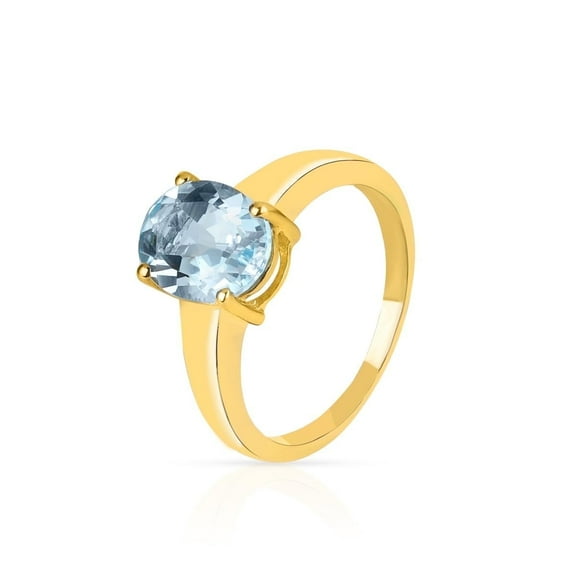 Oval Sky-Blue Topaz Solitaire Ring in 925 Silver – Yellow Gold