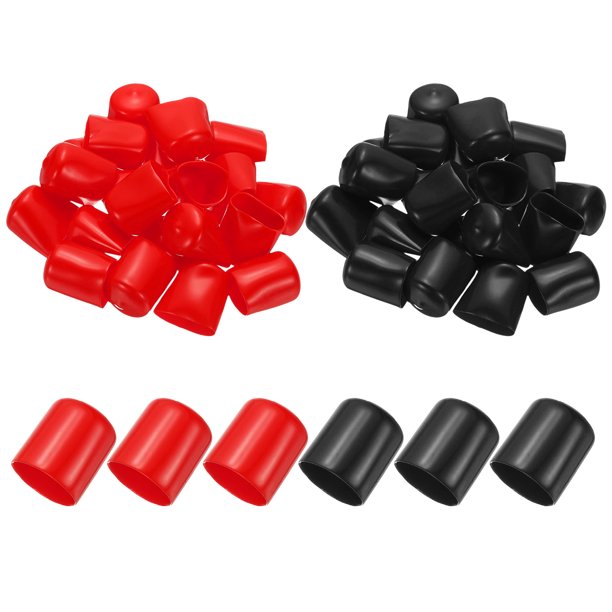 Tapones de goma de 23 mm ID, 40 PCS Tapones de goma de alta temperatura, puntas de goma, tapones de tornillo, protector de rosca flexible para tubos, tornillos, jigs de pesca, sillas, negro y rojo