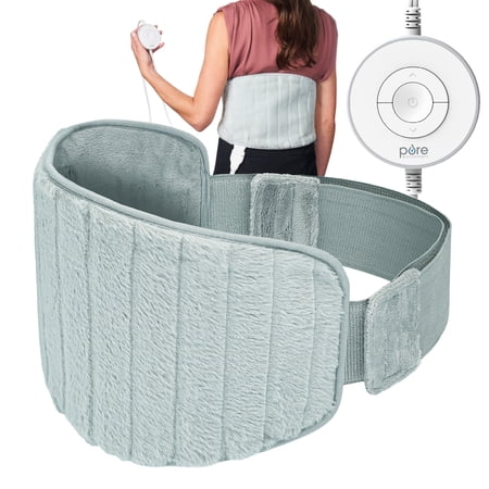 Pure Enrichment PureRadiance Lumbar & Abdominal Luxury Heating Pad for Pain Relief, Patented Design, Soft Faux Fur & Micromink, 6 Heat Settings, Adjustable, Machine Washable, 9.5”x19.7” (Aquamarine)