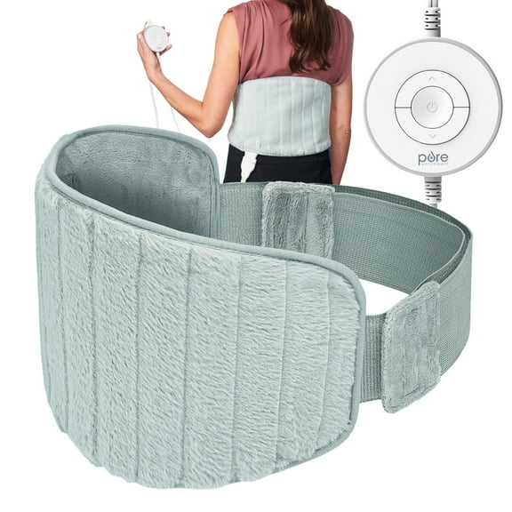 Pure Enrichment PureRadiance Lumbar & Abdominal Luxury Heating Pad for Pain Relief, Patented Design, Soft Faux Fur & Micromink, 6 Heat Settings, Adjustable, Machine Washable, 9.5”x19.7” (Aquamarine)