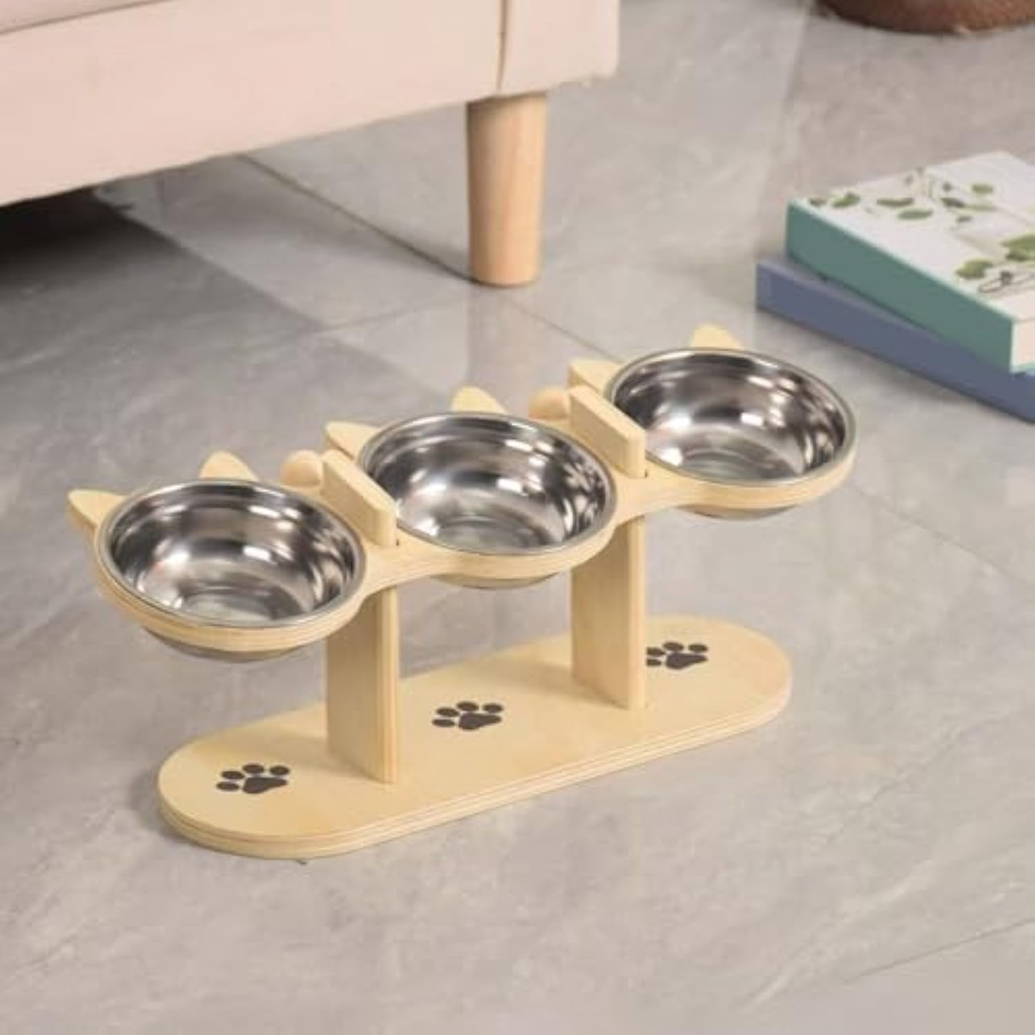 Cat Feeder - Wooden Stand with Tilted Bowls, Non-Slip Stable Design, Convenient Hydration Feature with Removable Ceramic Dishes, Pet Feeding Station for Promoting Healthy Eating Habits