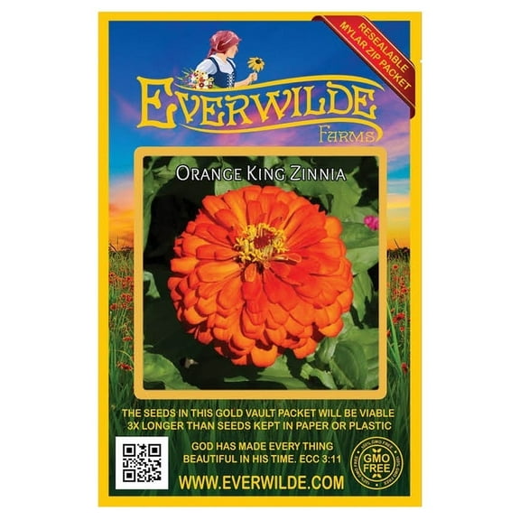 Everwilde Farms - 200 Orange King Zinnia Garden Flower Seeds - Gold Vault Jumbo Bulk Seed Packet