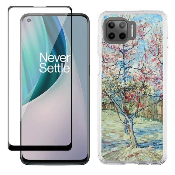 Slim-Fit Protective Phone Case compatible with Motorola Moto One 5G UW, with Tempered Glass Screen Protector, by OneToughShield ® - Blossom Tree
