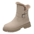 thumbnail image 2 of Wavsuf Winter Boots for Women on with Zipper Thermal with Fuzz Short Ankle-High Round Toe Flock Khaki Shoes Size 39, 2 of 8