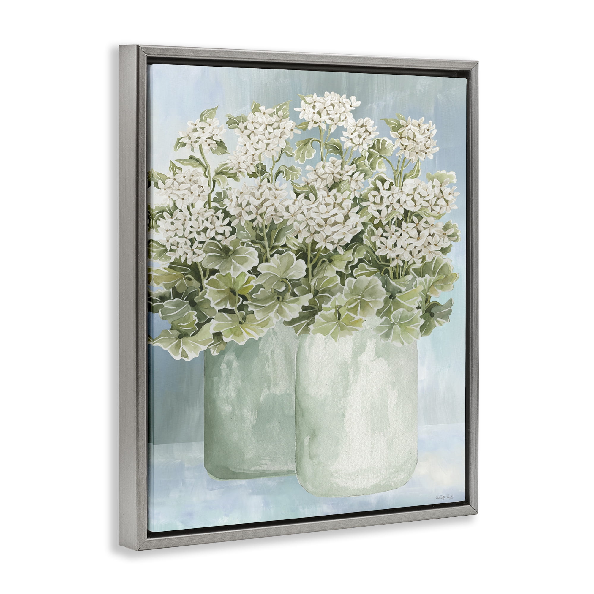 Stupell Industries Charming Country Herbs Botanical & Floral Painting Gray Floater Framed Art Print Wall Art, 17 x 21