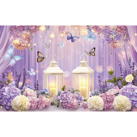 LUUFILx Purple Butterfly Floral Photography Background Polyester DIY Party Decoration Banner Suitable for Brides' Baptism Birthday Party