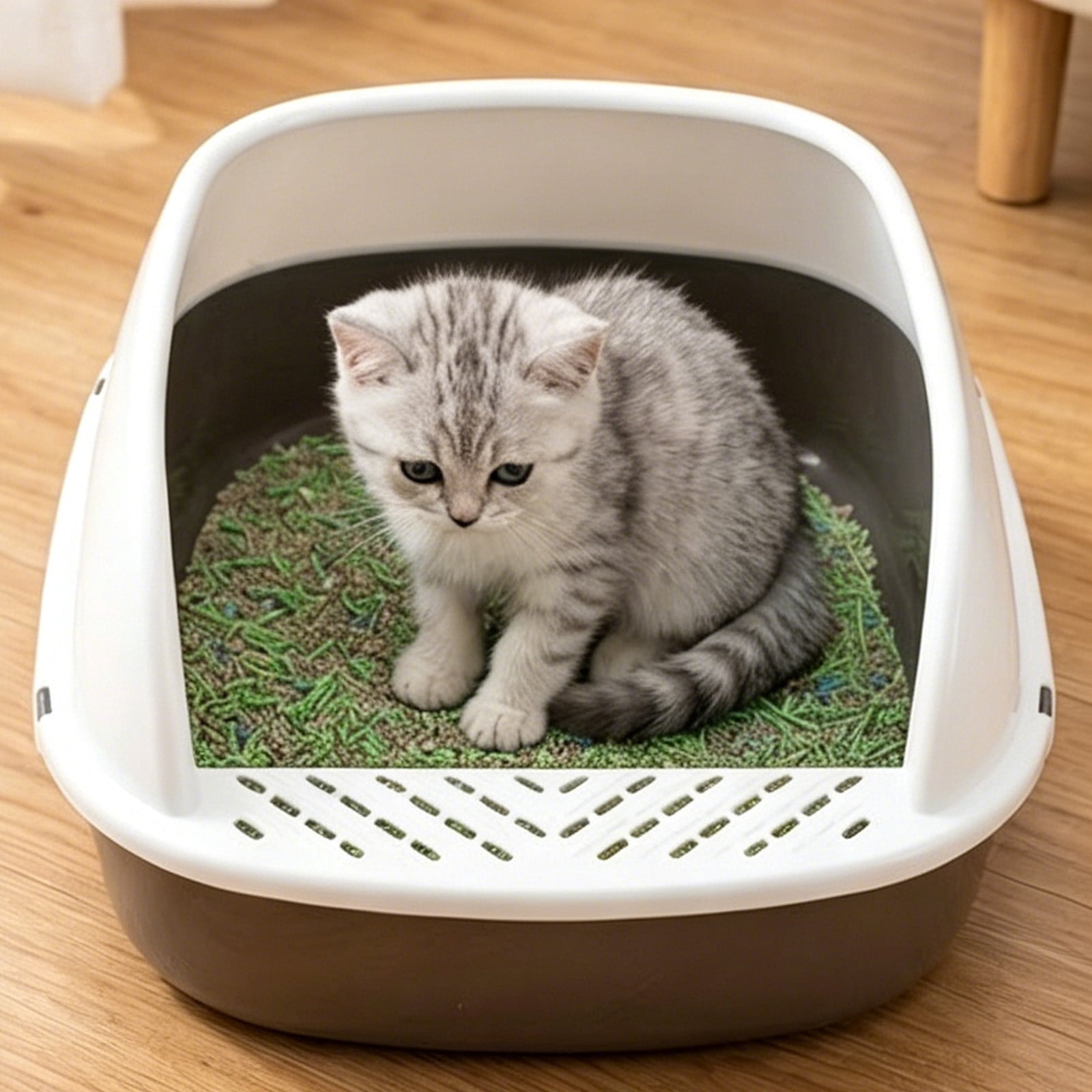 Semi Enclosed Cat Litter Box with Scoop Anti Splash Large Space Pet Toilet Box Easy Clean Kitty Litter Pan Hygienic Odor Control Durable Plastic Cat Toilet Tray for Indoor Cats