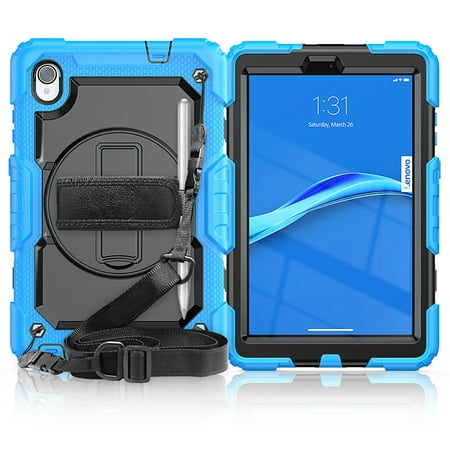 Dteck for Lenovo Tab M8 3rd Gen 2022 Tablet Case with Built in Screen Protector, Heavy Duty Rugged Cover with Rotating Stand Hand / Shoulder Strap for Lenovo Tab M8 (TB-8505F/8505X),Blue