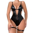 thumbnail image 1 of NECHOLOGY Ropa Interior Mujer Adulto Lencería Sexy Body con cuello halter de piel sintética para mujer Negro Mediano, 1 of 7