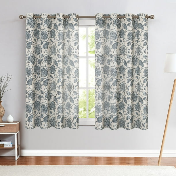 Curtainking Floral Curtains 63 inches Light Filtering Window Curtains
