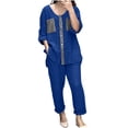 thumbnail image 1 of Hvobtty Blouses Décontractées à Col Rond et Manches Courtes pour Femmes, Ensemble Haut et Pantalon à Manches Cinq-Quarts avec Boutons et Poches, 1 of 5