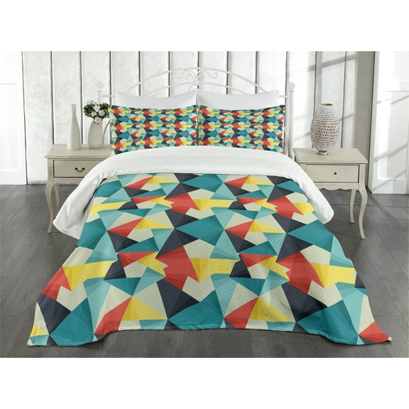 Ambesonne Abstract Quilted Bedspread Set 3 Pcs, Colorful Fractal, King Size, Multicolor
