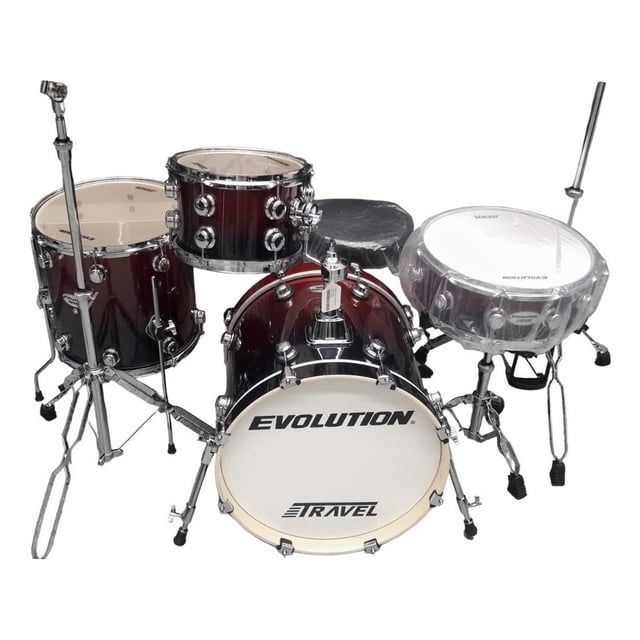 Bateria Viajera Evolution Roja 4 Piezas Atriles Asiento Platillos