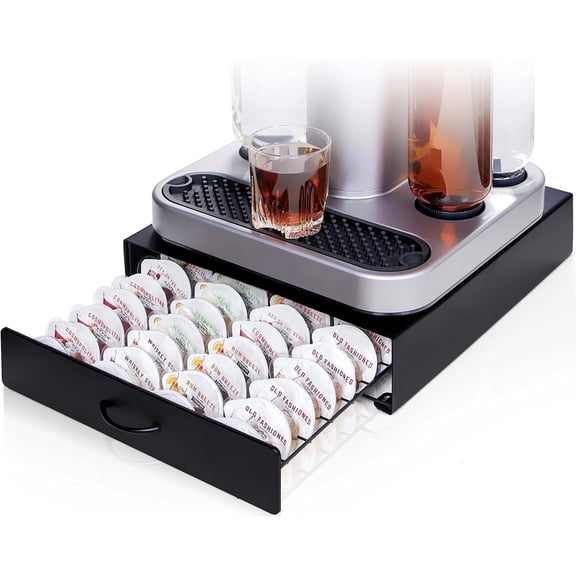 Ksestor Bartesian Capsules Storage Organizer, Metal Drawer Holds 40 Cocktail Mixers for Home Bar