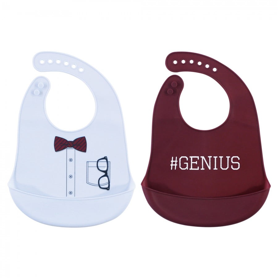 Little Treasure Baby Boy Silicone Bibs 2pk, Genius, One Size