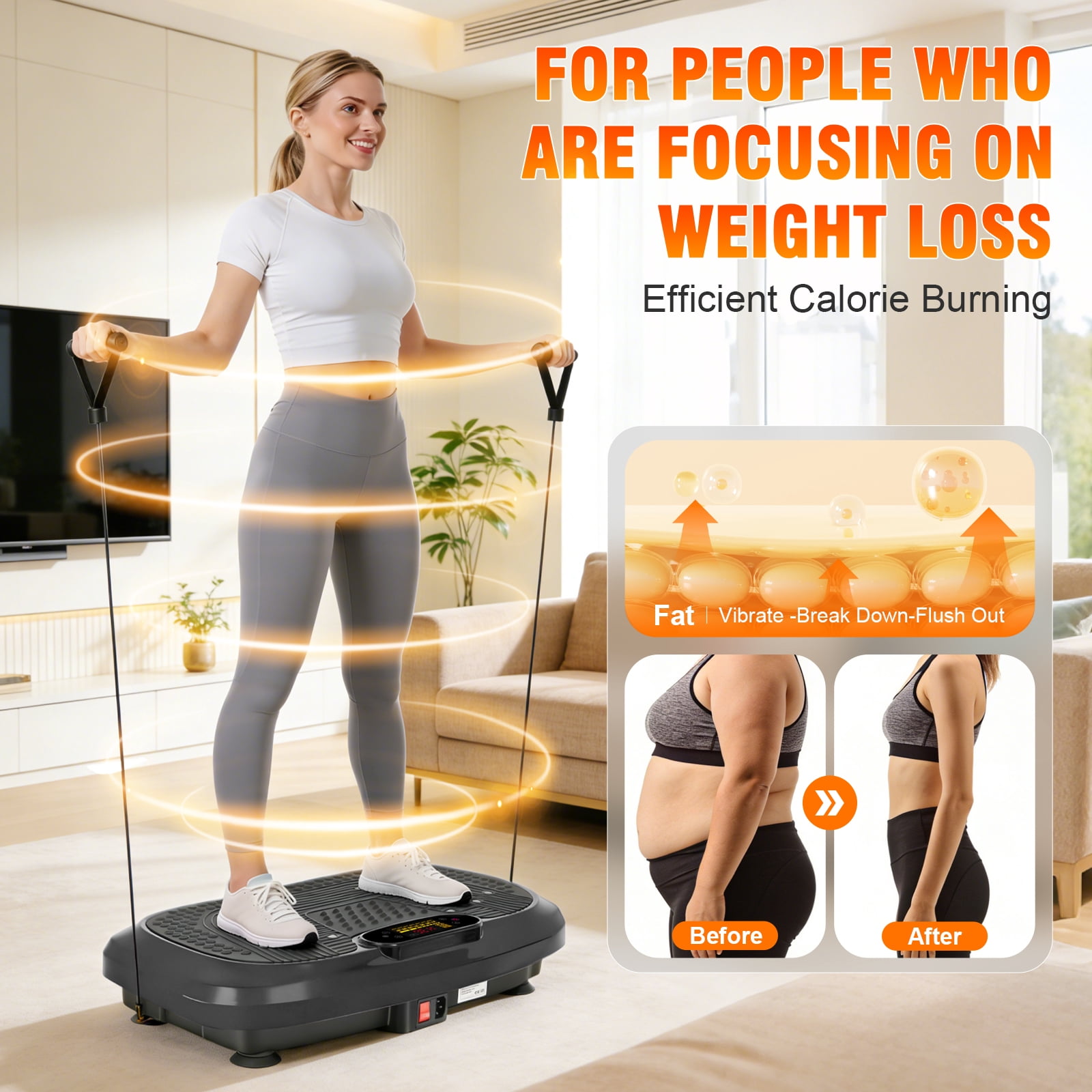 RICAN Vibration Plate Exercise Machine, Whole Body Shake Plate Exercise Machine with 5 Resistance Bands for Lymphatic Drainage & Wellness and Fitness,Black