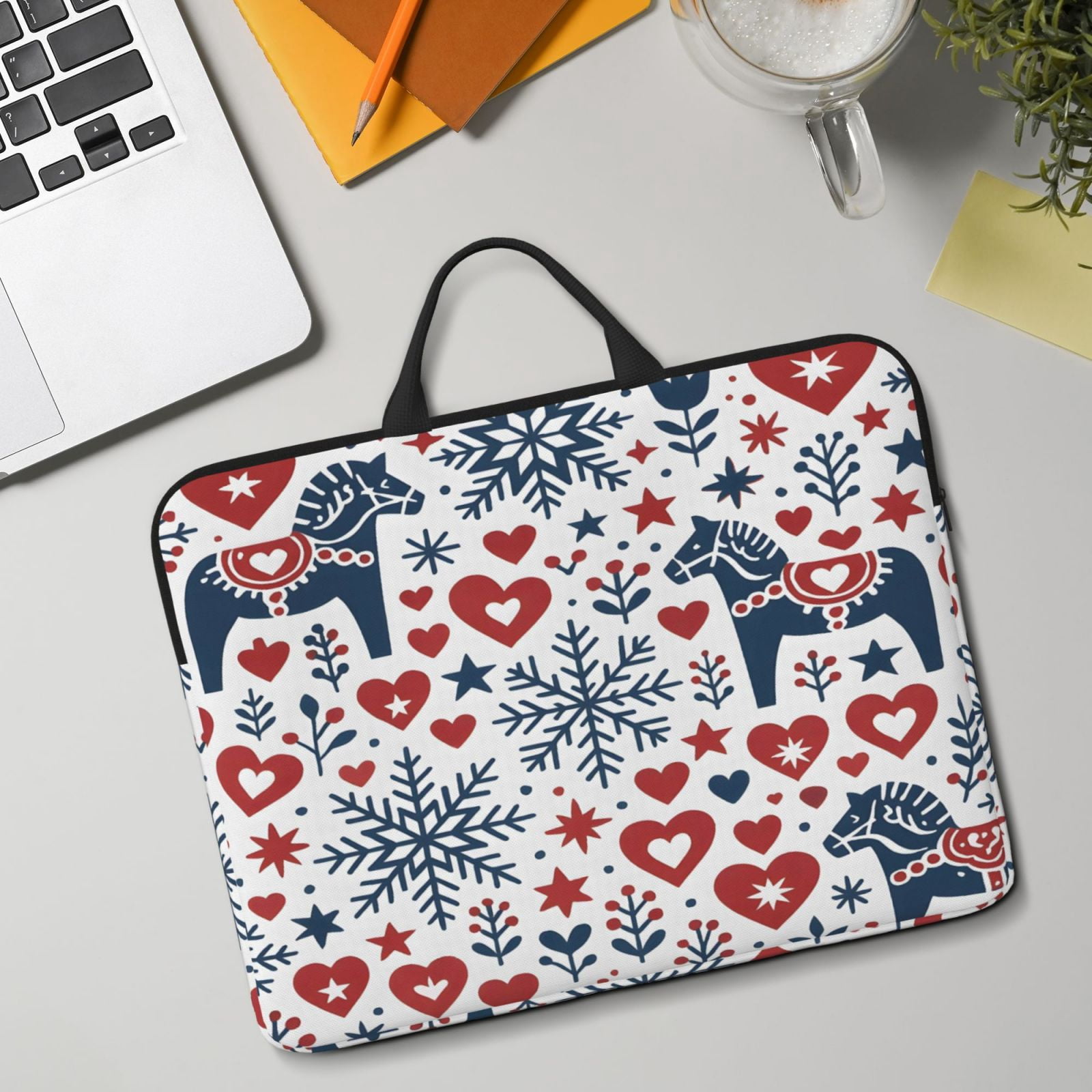 Laptop Sleeve Bag For Women Men 14inch Waterproof Durable Protective Computer Carrying Cover Handle Laptop Case Bag Nordic Folk Art Christmas Pattern