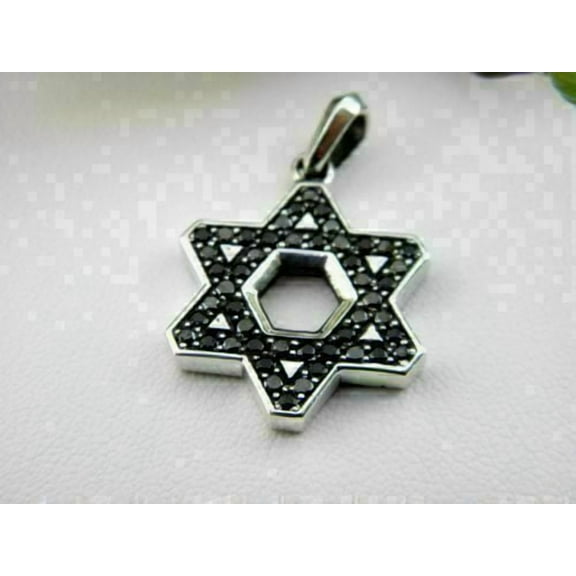 Aishvi Jewels 2 Ct Round Cut Black Diamond Star Of David Pendant 14K White Gold Plated
