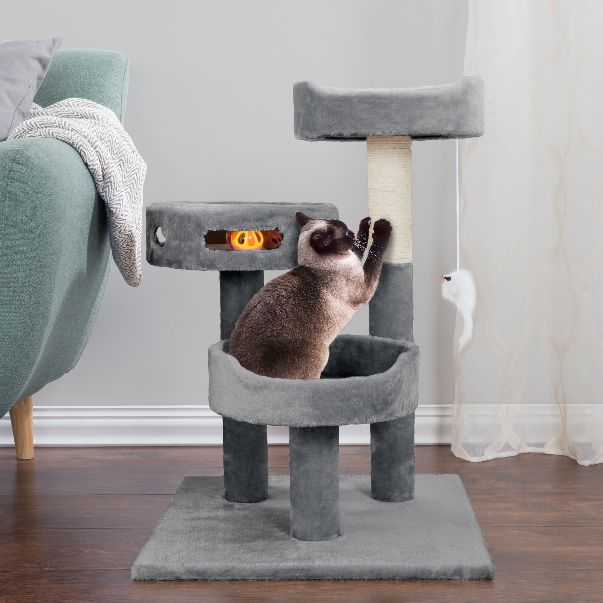 PETMAKER Tall Cat Tree Condo with Perches, Scratch Post, and Wheel Toy