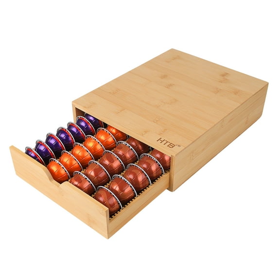 HTB Coffee Pods Storage Drawer for Organizing Nespresso Capsules, Can Be Used In Coffee Station, Kitchen, Home, Office, Holds 40 CoffeePods