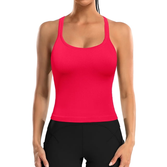 Camiseta sin mangas ATTRACO para mujer sin costuras con sujetador incorporado, color rojo, talla XL