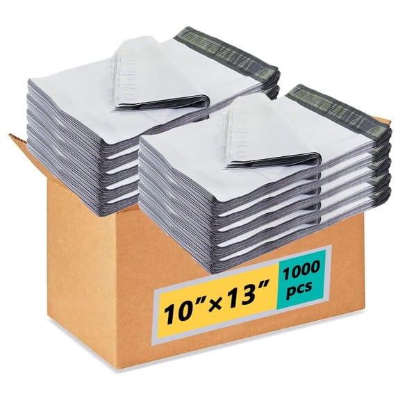 Yookia 10x13 inch Poly Mailers 1000 Pcs – Tear-Proof, Self-Sealing, Waterproof Shipping Bags for Clothing & E-commerce Packaging (Classic White)