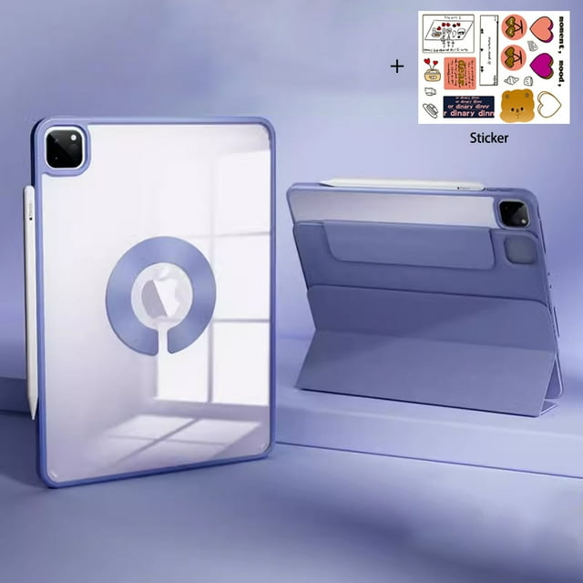Tablet Stand Protection Clip with Case for iPad Pro 12.9 M2 Cover for 2022 9th Air 5 Tri-fold Magnet Back with Sticker for 11" Lavender Grey S Air 5 Air 4