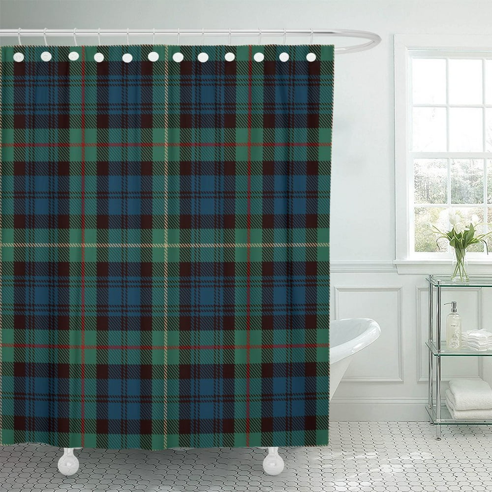 PKNMT Tartan Blue Black Green Red and Gold Plaid Flannel Shower Curtain
