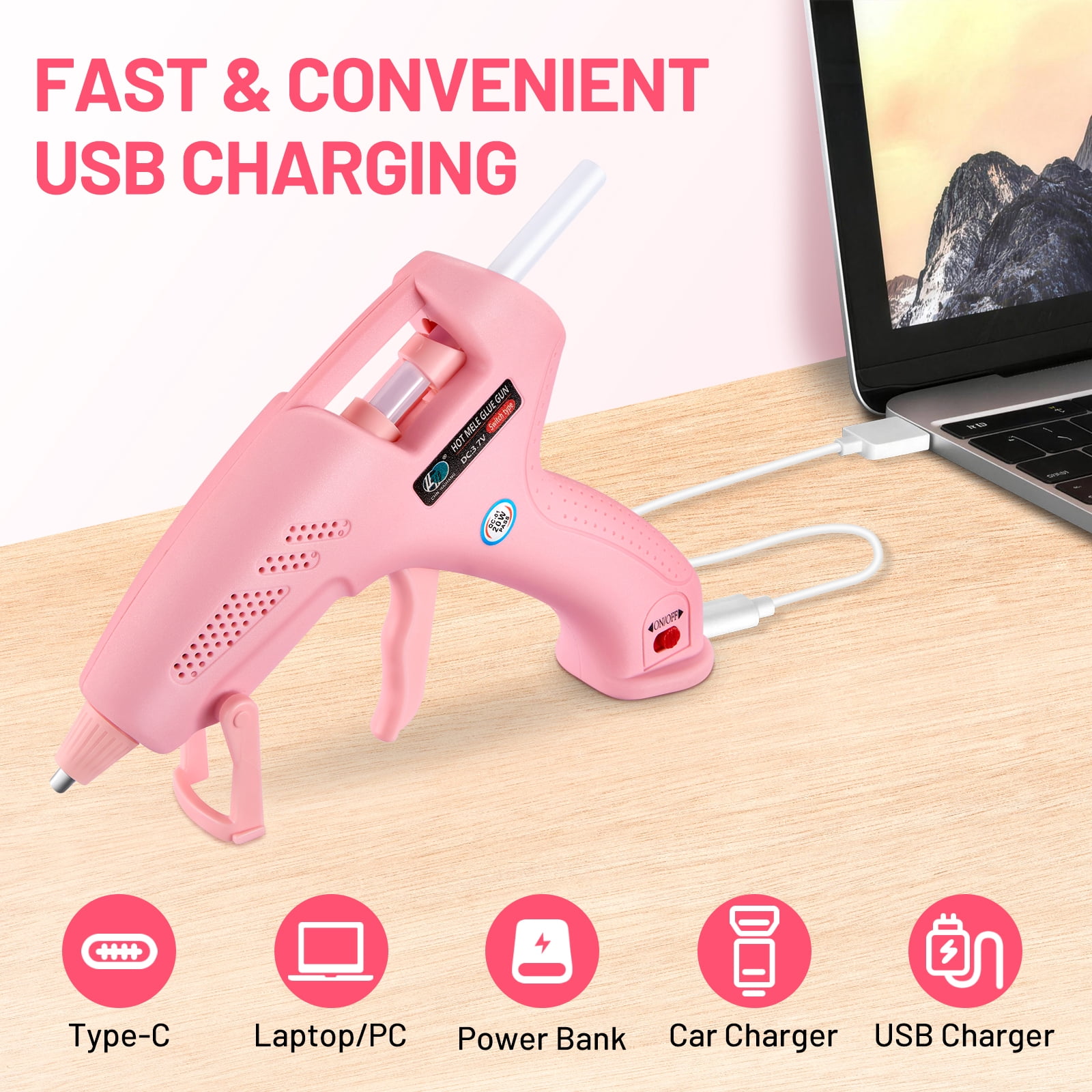 SPBTAR Cordless Hot Glue Gun, Fast Preheating with 2Ah Built-in Battery, Hot Melt Glue Gun with Stand, 20pcs Premius Mini Glue Sticks, Smart Power-Off, USB-C Charging for DIY Gift, Crafts and Arts