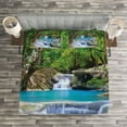thumbnail image 3 of Ambesonne Nature Quilted Bedspread Set 3 Pcs, Rocks in Waterfall Lake, King Size, Green Blue and Brown, 3 of 3
