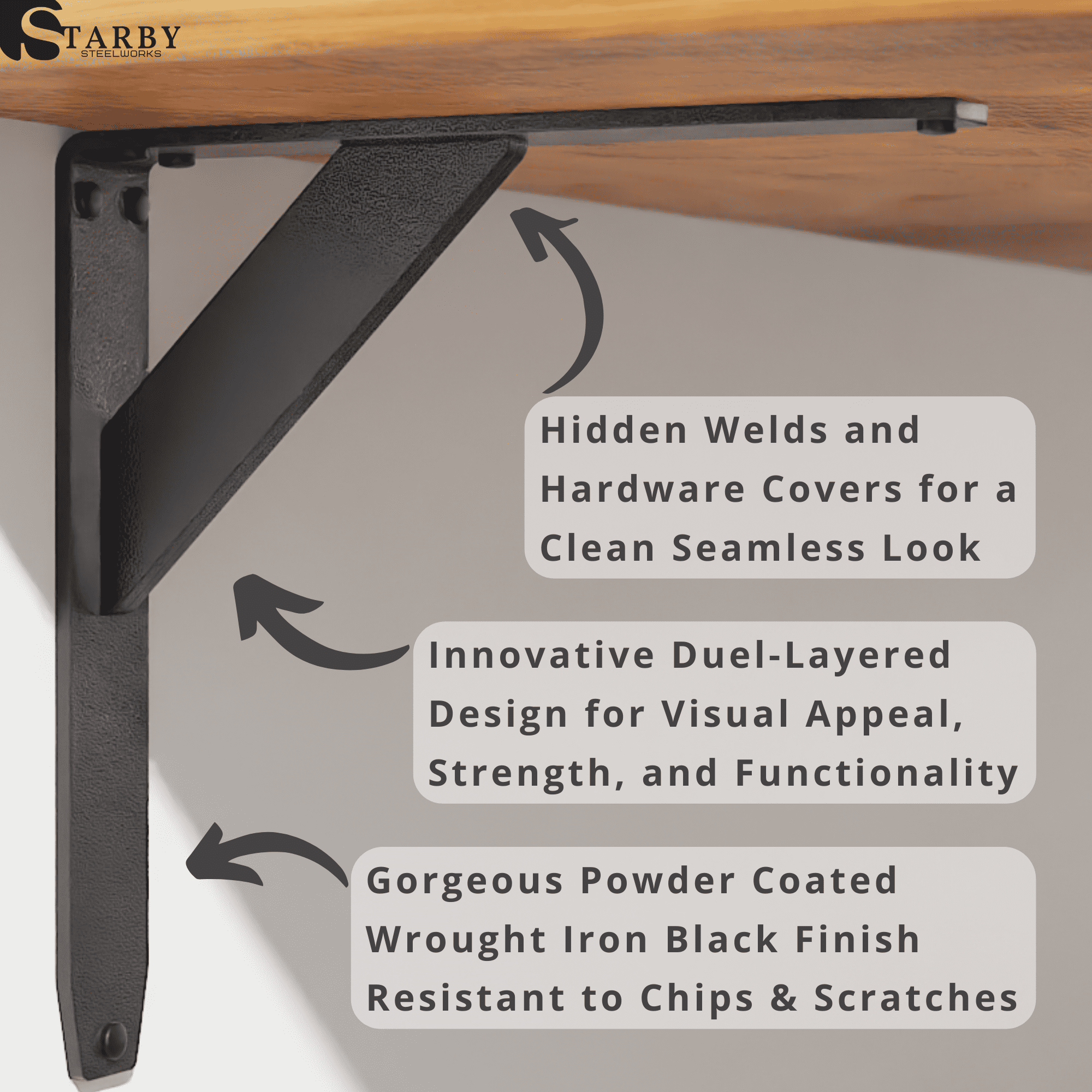 Jetstream Solid Heavy Duty Low Profile Welded Countertop Support Shelf Brackets Floating Shelf Discrete Slim 500 LB Capacity (2 Pack) / (4 Pack) (10" x 10" x 1.5", 2)