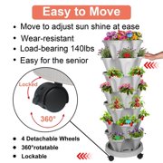 iHomeGarden 2 Pack of 7 Tier Strawberry Planter Tower, Stackable Vertical Garden Planter with Wheels for Herbs Flowers Vegetables, Gray