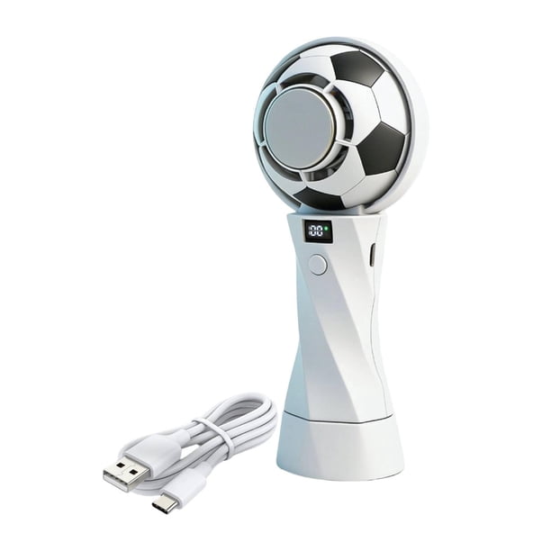 Ventilador portátil turbo de mano con 6 velocidades y forma de balón de fútbol para el hogar, la oficina y los viajes. Blanco