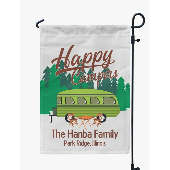 Printtoo White Happy Campers Big Travel Trailer Camping Flags For Campers Personalized Double SidedFlag Outdoor Decor Sign CampsiteFlag