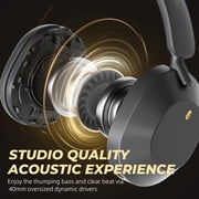 iKF Solo Over-Ear Wireless Headphones Noise Cancelling Bluetooth 5.4 Smart App Control 35ms Low Latency Support Wired Wireless Hi-Res Audio 130 Hours Playtime (Black)