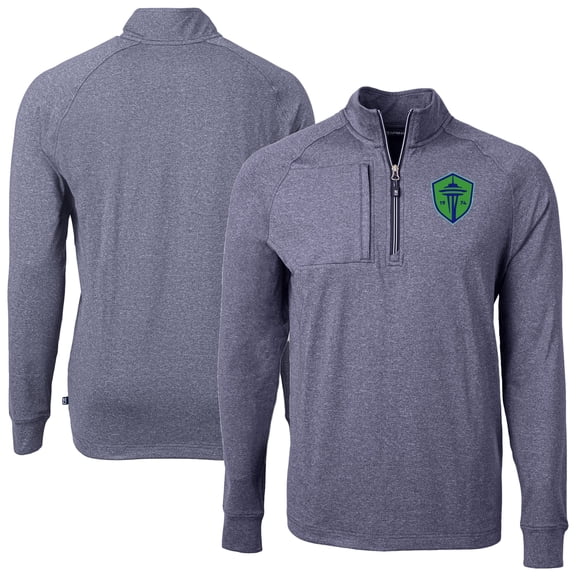 Men's-Cutter & Buck  Heather Navy Seattle Sounders FC Adapt Eco Knit Heather Raglan Quarter-Zip Top