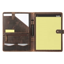 Full-Grain Leather Portfolio Folder with Button Closure, Legal Pad Holder, Card Slots, and Document Pockets, Distressed Tan
