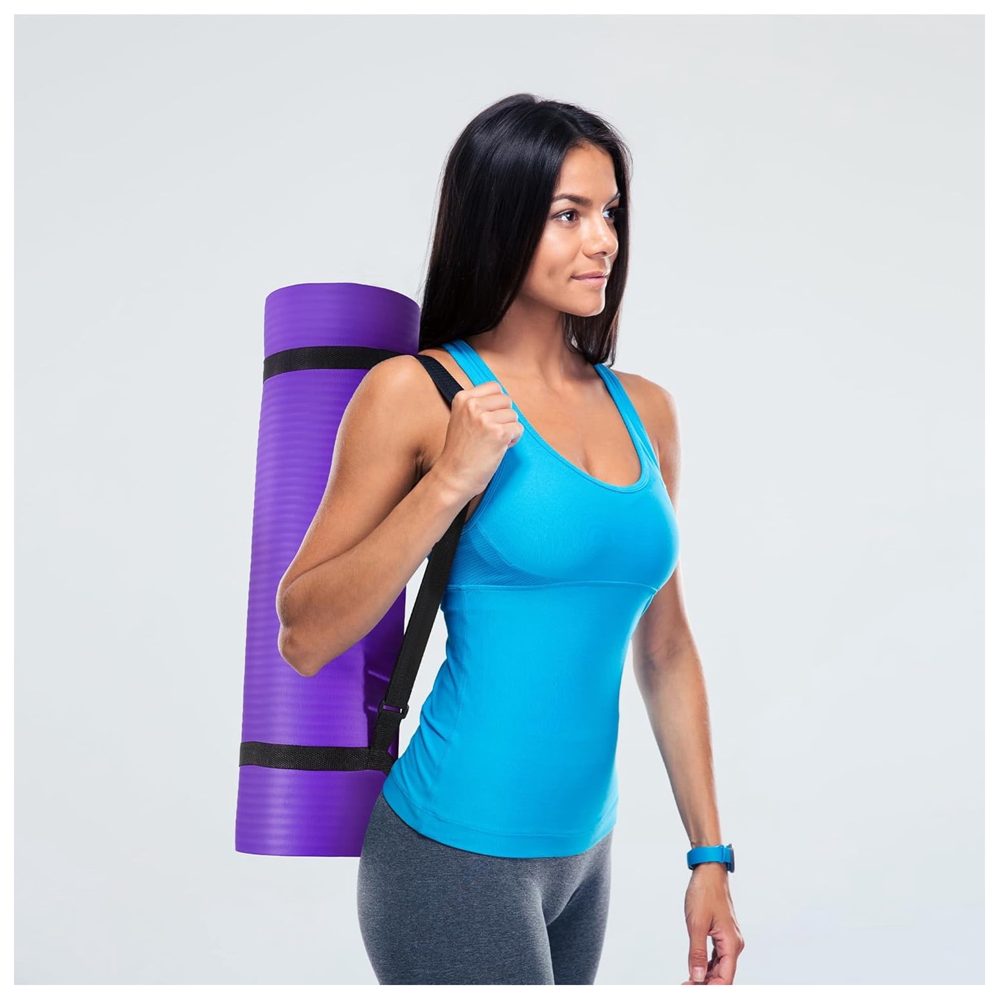 Fitvids 1/2-Inch Thick High Density Exercise Yoga Mat, Carrying Strap, Purple