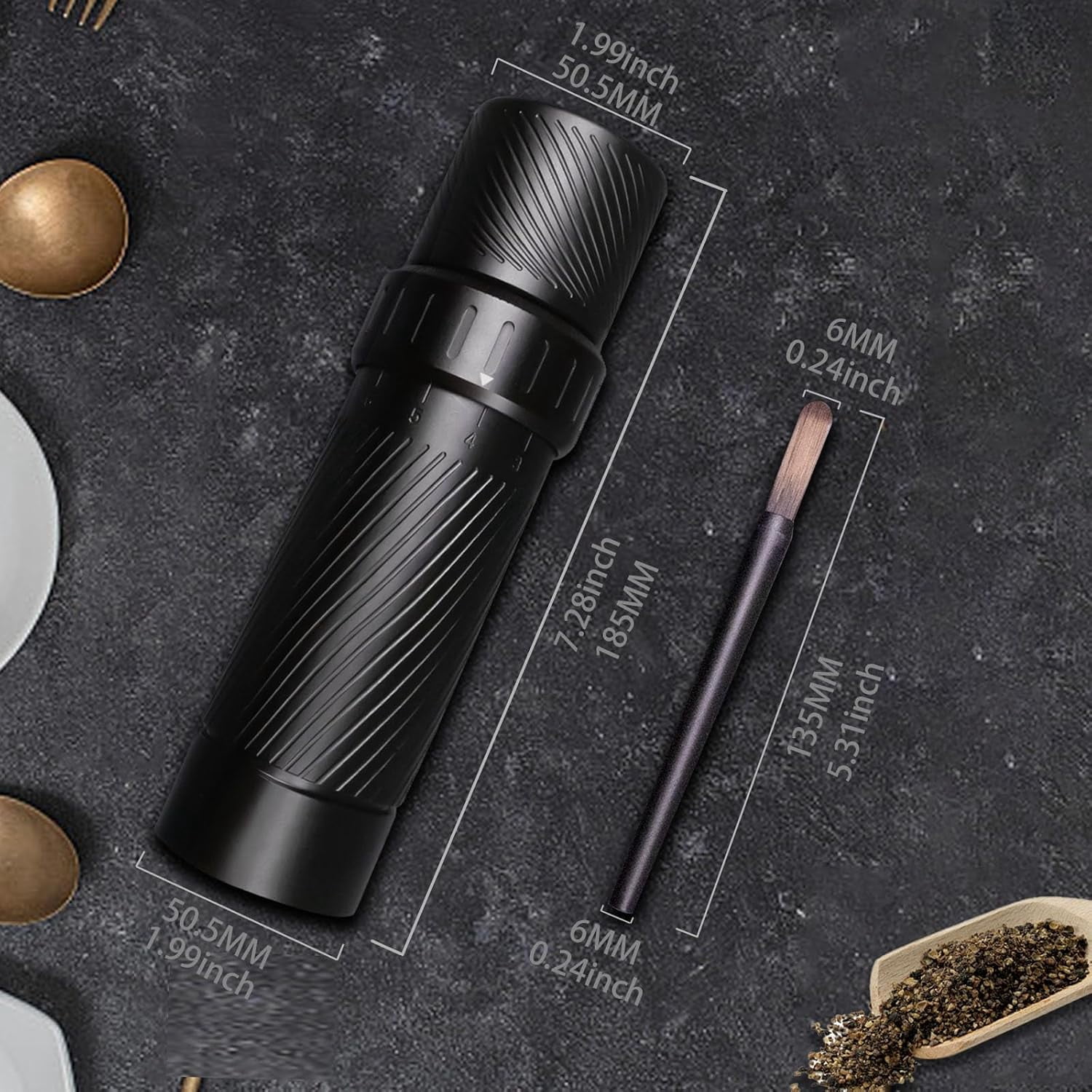 Pepper Mill, High Output Pepper Grinder Professional Grade Heavy Duty Pepper Mill, Manual Aluminum Refillable Pepper Grinder with Upgrade Adjustable Coarseness Design