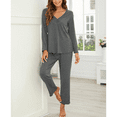 thumbnail image 7 of WQD Womens Pajama Sets 2 Piece Lounge Sets V Neck Long Sleeve Loungewear Comfy Pj Sets Top and Pants Soft Loose Sleepwear for Fall Winter Spring, 7 of 7