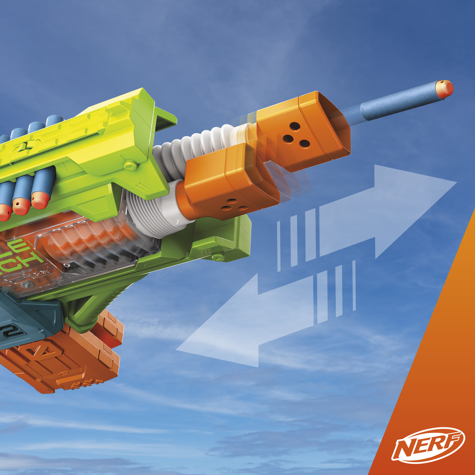Nerf Elite 2.0 Double Punch Motorized Electronic Blaster, 50 Elite Darts, 2x 10-Dart Clips