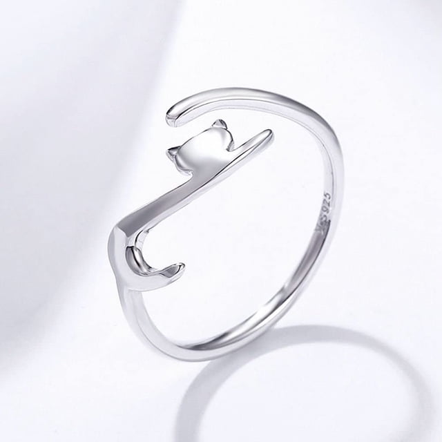 Anillo de plata de ley 925, anillo ajustable estilo gato abierto Fas