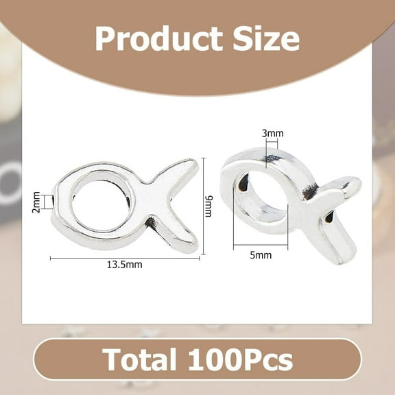 100Pcs Small Fish Spacer Beads Antique Silver Jesus Fish Spacer Bead Tibetan Vintage Metal Hollow Ocean Animal Charm Beads for Jewelry Necklace Bracelets Earrings Making DIY Crafts