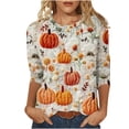 thumbnail image 2 of WFJCJPAF 2025 New Thanksgiving Women'S Thanksgiving Tops and Sweaters,Fashion Women Printing Round Neck 3/4 Sleeve T-shirt Pullover Top Blouse,Thanksgiving Tops for Women - Orange S, 2 of 4