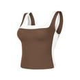 thumbnail image 2 of ATHLECHIC Women's Slim Fitted Crop Tank Top Color Block Square Neck Sports Camisole for Summer S Brown, 2 of 5
