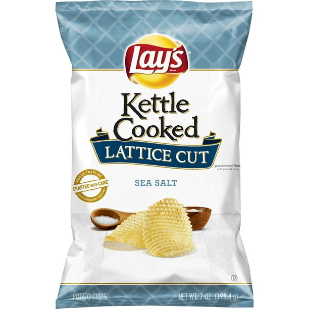 Lay's Kettle Cooked Lattice Cut Sea Salt Potato Chips, 7 Oz. Walmart