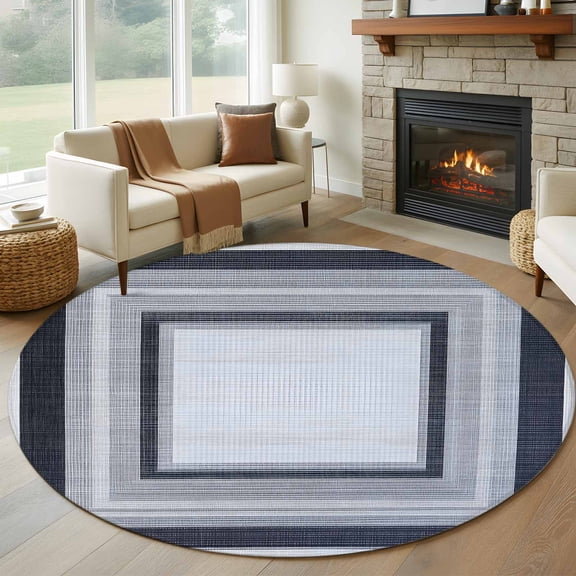 Black Grey Gradient Round Rug 5ft Washable Circle Kitchen Rugs Non Slip Gray White Square Geometric Large Area Rug Indoor Floor Carpet for Bedroom Living Room Home Office Dining Room Nursery