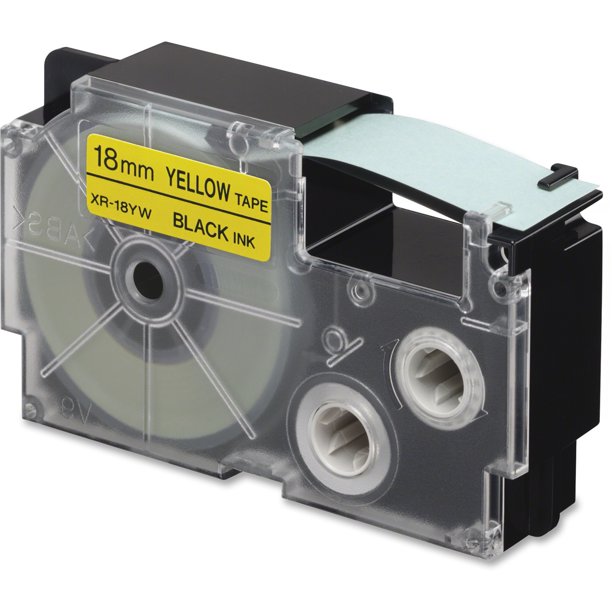 Casio Tape Cassettes for KL Label Makers, 18mm x 26ft, Black on Yellow